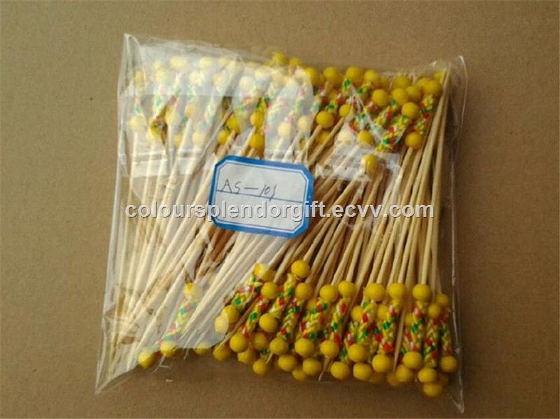 12cm Handmade Bamboo Handle Braided Decorative Cocktail Skewer Party Cocktail Bamboo Loop Fruit Picks