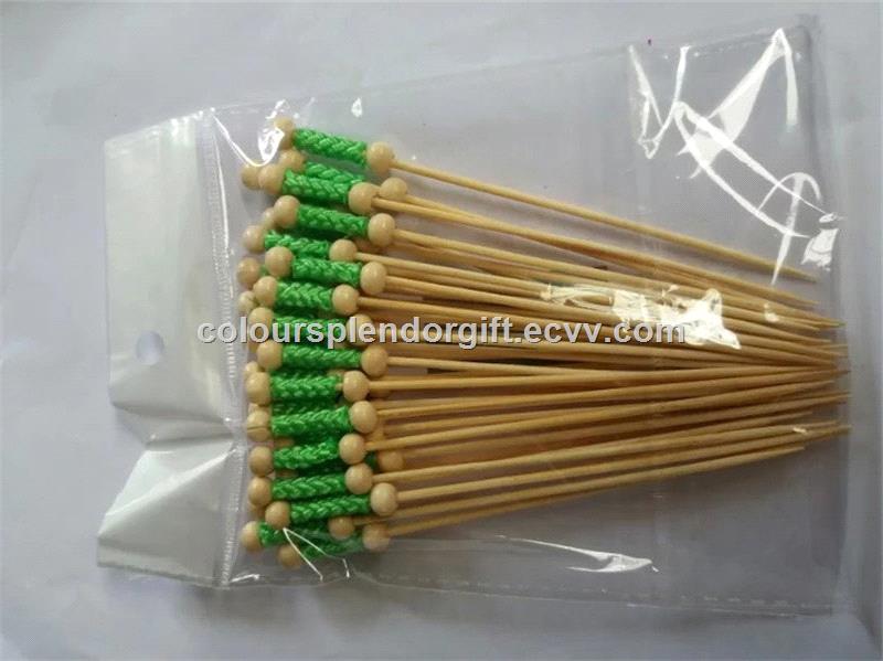 12cm Handmade Bamboo Handle Braided Decorative Cocktail Skewer Party Cocktail Bamboo Loop Fruit Picks