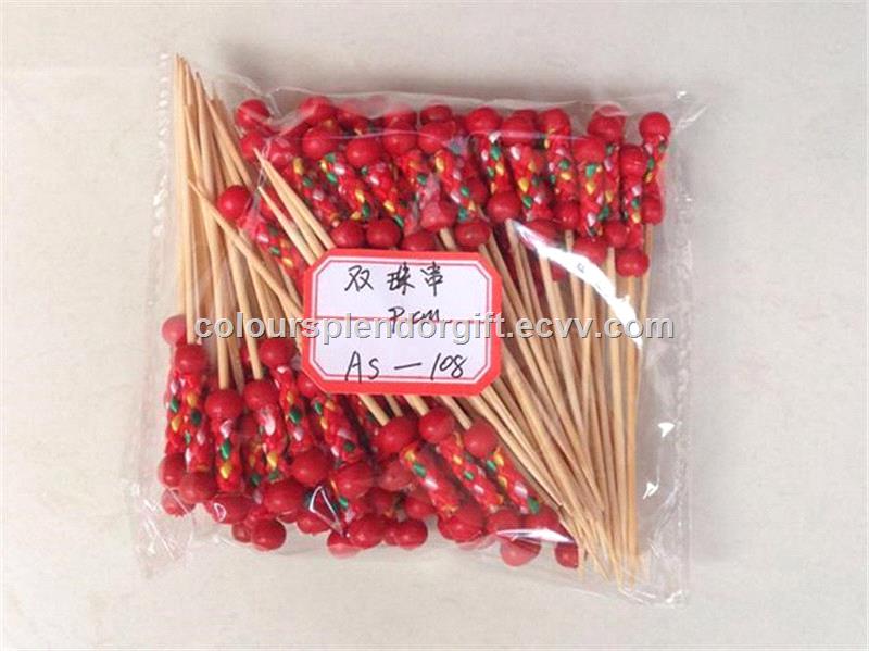 Factory Price Bamboo Handle Braided Decorative Cocktail Skewer Party Event Wedding Supplies Braided Bamboo Pick