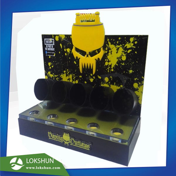 Customized Black and Yellow Acrylic Counter Display with 5 Tubes Professional L Stand Acrylic Display Rack Manufacturer
