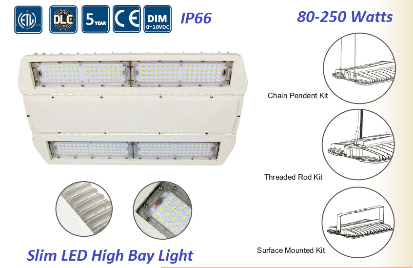 DLCETL Listed New Slim LED High Bay fixture 100277VAC 150W LED 5 Years Warranty