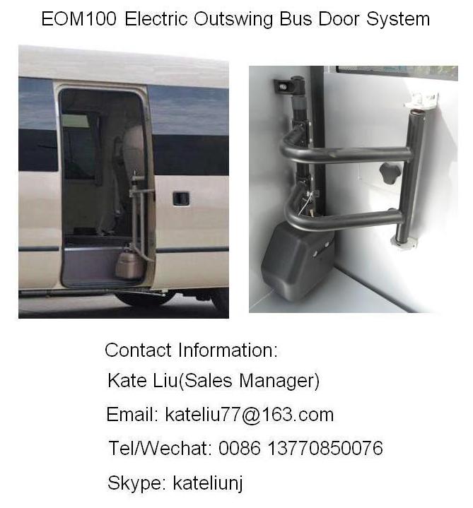Electric outswing bus door system for shuttle buscommercial vehicle