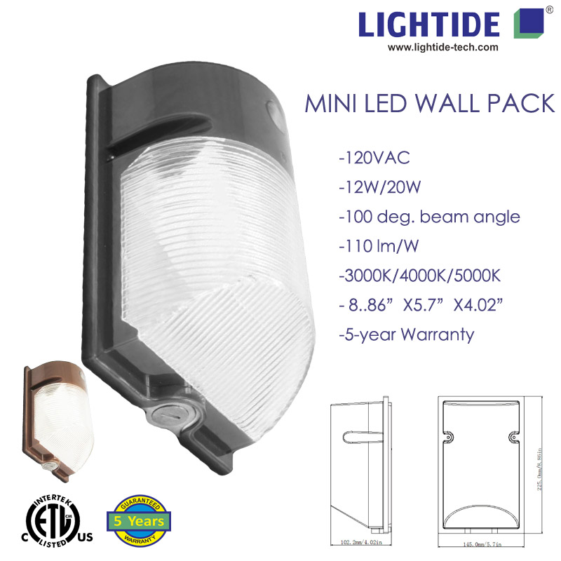 Mini LED Wall Pack Light Duskdawn control modePhotocell 12 Watts1400lm 5 Years Warranty