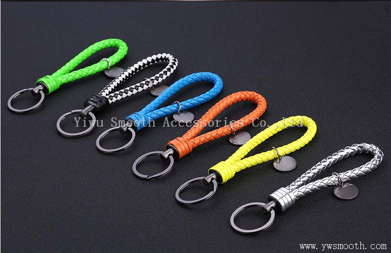 Fashion Color Woven Rope Key Chain Steel Ring Pendant Bag