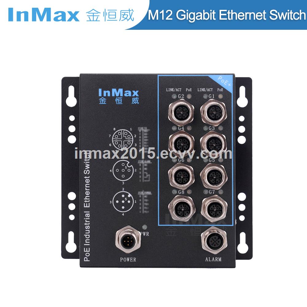 InMax Xcode 48V 8 Port M12 Railway Gigabit PoE Industrial Ethernet Switch