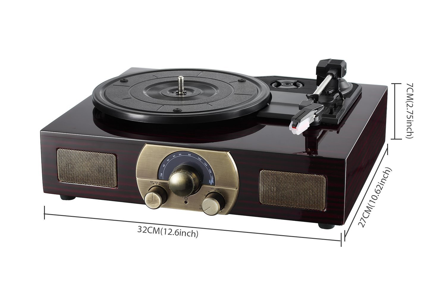 Vintage Phonograph with High Gloss Surface RCA Output LuguLake Vinyl Record Player Turntable with Stereo 3-Speed