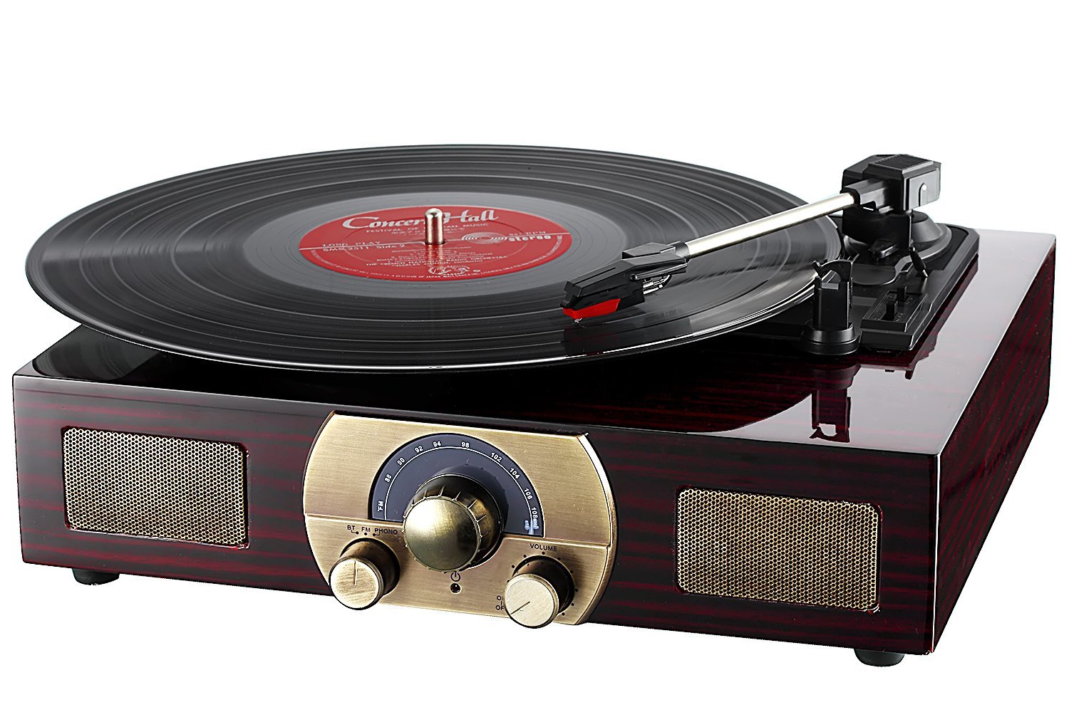 Vinyl Turntables LuguLake Stereo 3Speed Turntable with BuiltIn Bluetooth Speakers Record Player FM Radio and RCA Ou