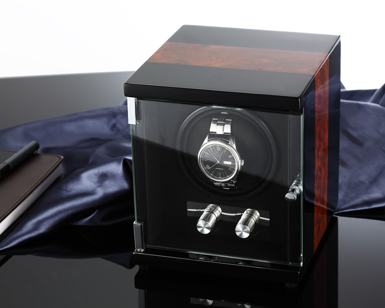 CHIYODA Automatic Single Watch Winder with Glass Cover Patchwork Patterns