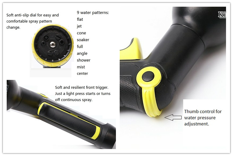 9pattern plastic water nozzle inset trigger