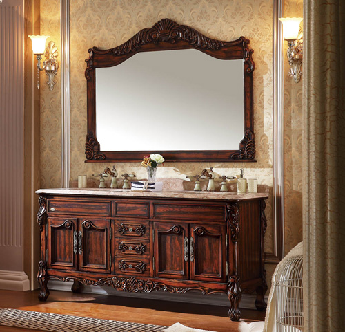 Hand Craved Design Double Antique Bathroom Vanity With Marble Countertop No812