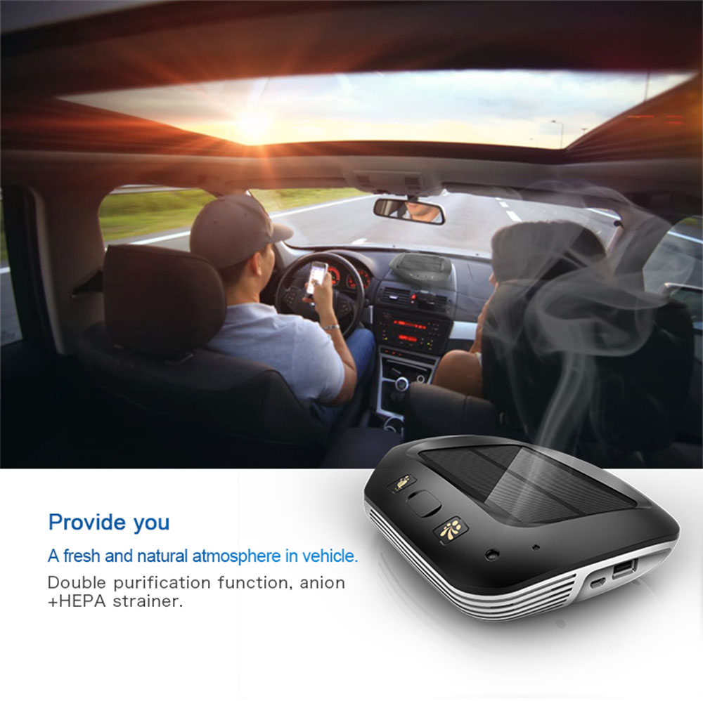 2018 Hot sale Multifunction solar car air purifier with wireless car charger function