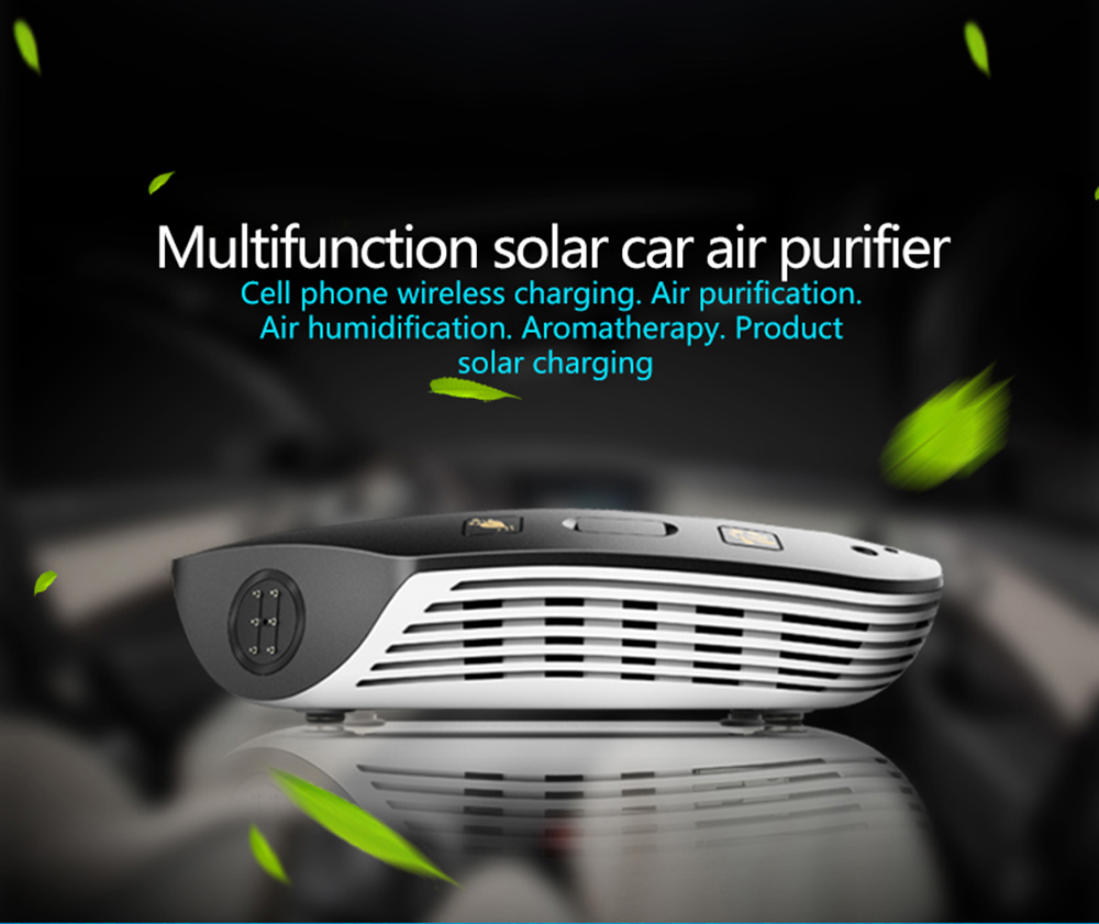 2018 Hot sale Multifunction solar car air purifier with wireless car charger function