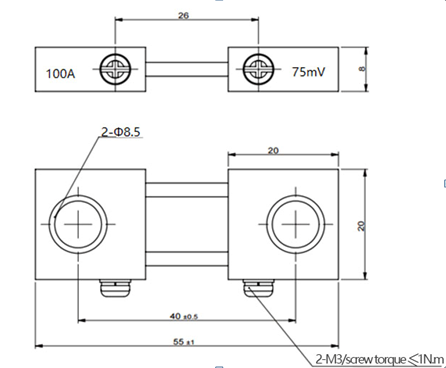 Customized DC ROHS FL2F 100A 75mV Setpoint Digital Ammeter Gauge shunt