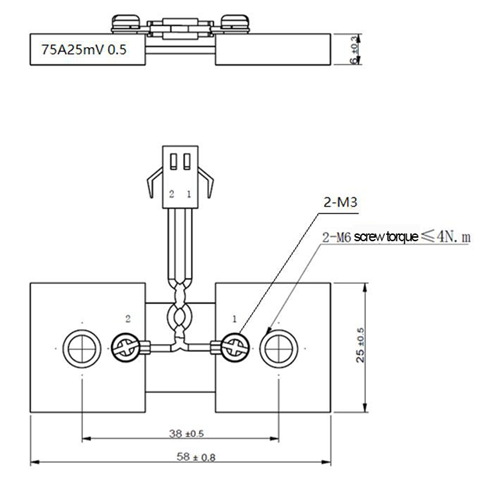 Factory direct sale FL2F 75A 25mV nickel plating shunt resistor with stranding line