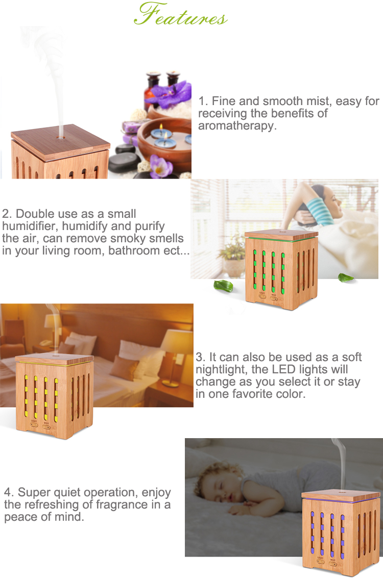 Natural Bamboo Essential Oil Diffuser Ultrasonic Aromatherapy Auto Shut Off 200ml