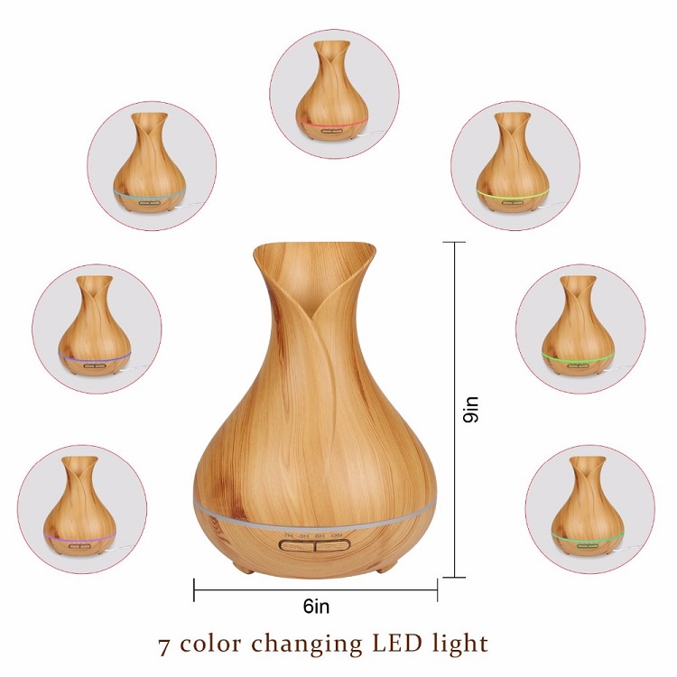 Vase Shaped Aromatherapy 400mL Ultrasonic Cool Mist Aroma Diffuser Humidifier Waterless Auto Shutoff