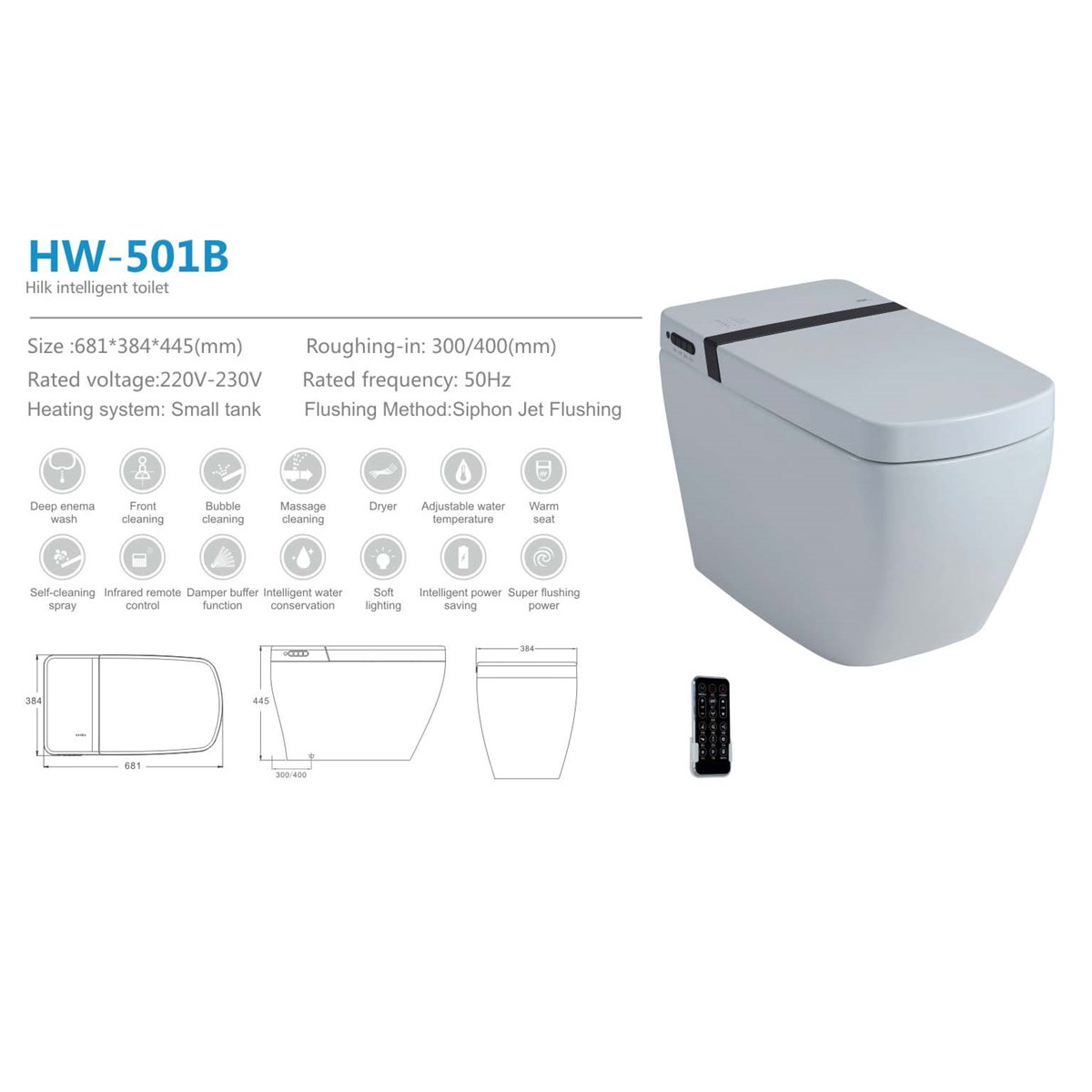 HW501 Luxury Bathroom Auto Lid instant heating Smart Intelligent Toilet