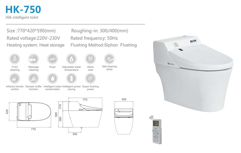 HK750 Ceramic big size auto flush Sanitary ware intelligent commode closestool