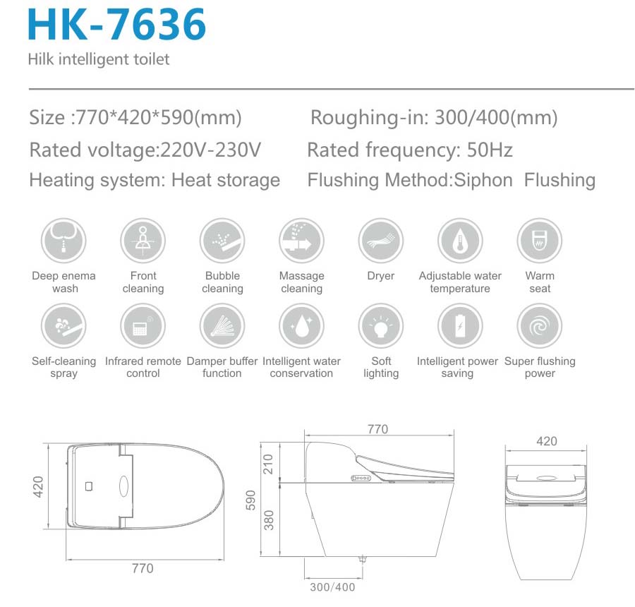 HK7636 siphon vortex automatic cleaning Washdown Electronic Smart Toilet HK7636 siphon vortex automatic cleaning Washdown Electronic Smart Toilet