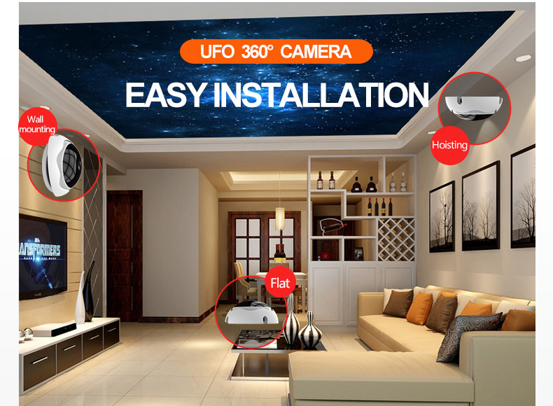 1080P 5MP HD 360VR Panoramic WiFi IP Camera Wireless Mobile Remote Control Office Home Security Camera Ceiling UFO Monit