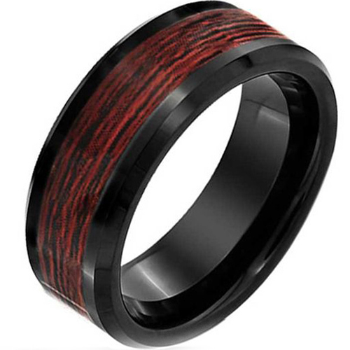 Black Tungsten Carbide Ring With Wood