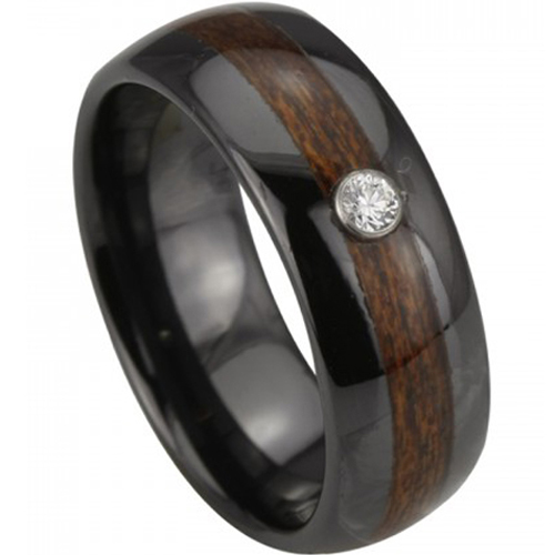 Black Tungsten Carbide Ring With Wood