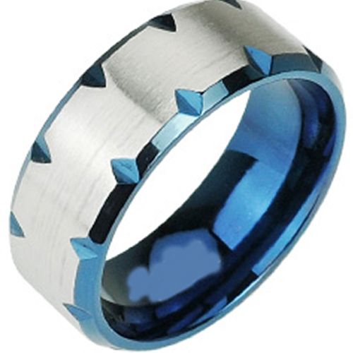 Blue Titanium Wedding Band Ring