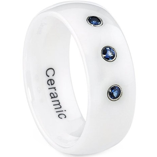 Ceramic Ring With Created Blue Sapphire