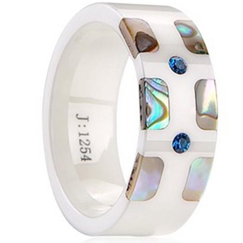 High Tech Ceramic Ring With Shell Inlays