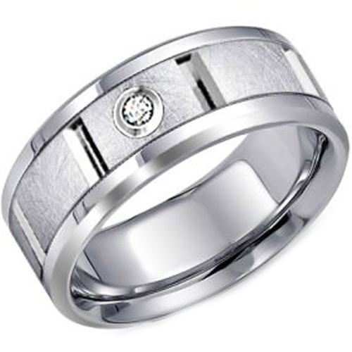 Titanium Wedding Band Ring With Cubic Zirconia