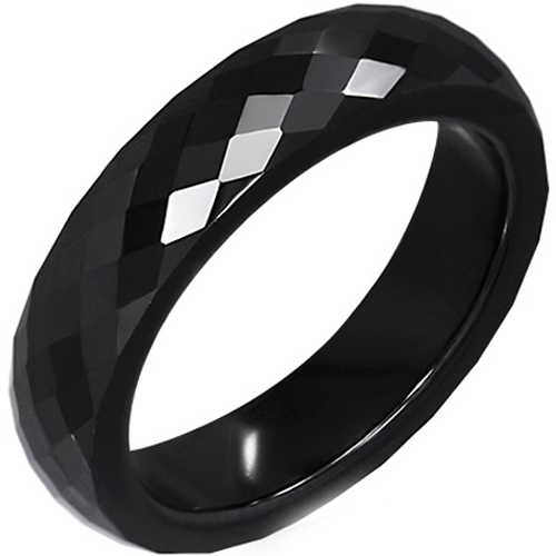 Black Tungsten Carbide Faceted Wedding Band Ring