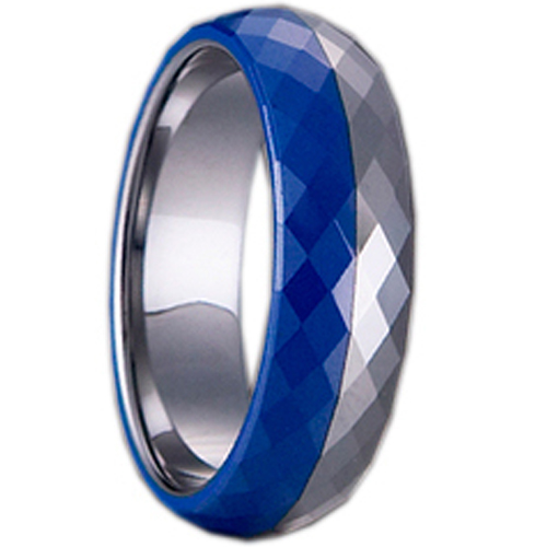 Tungsten Carbide Faceted Ring With Blue Ceramic