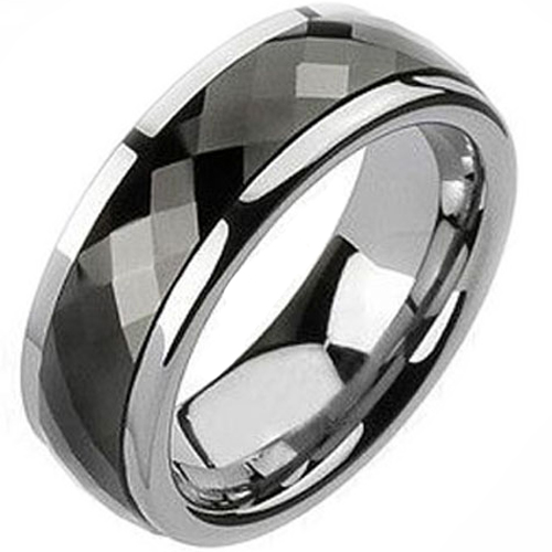 Tungsten Carbide Faceted Ring With Ceramic