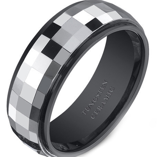 Tungsten Carbide Faceted Wedding Band Ring