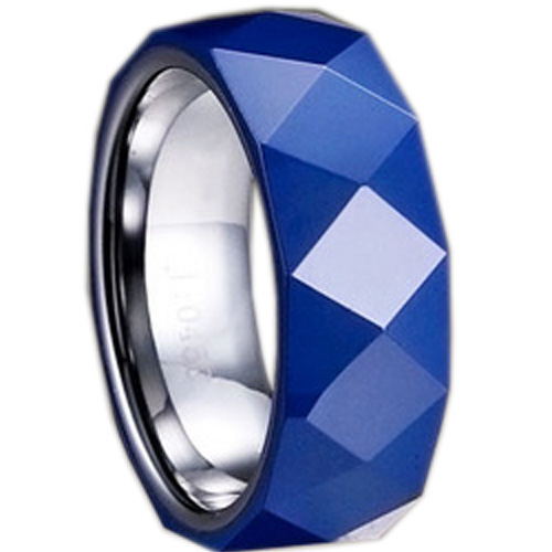 Tungsten Carbide Faceted Wedding Band Ring