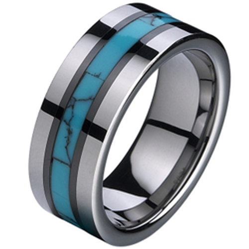 Tungsten Carbide Ring With Turquoise Inlays