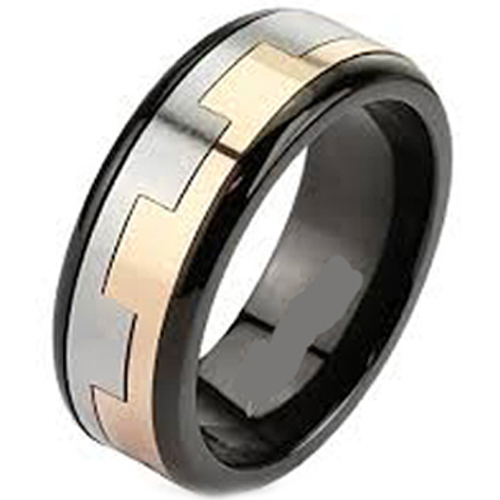 Tungsten Carbide Three Tone Puzzle Wedding Band Ring