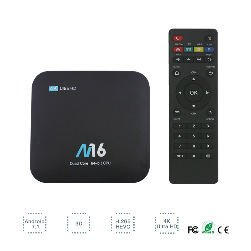 Cheap wholesale OEM M16 Amgogic S905XS905W quad core 4k 30fps smart live ott android tv box without any delayed