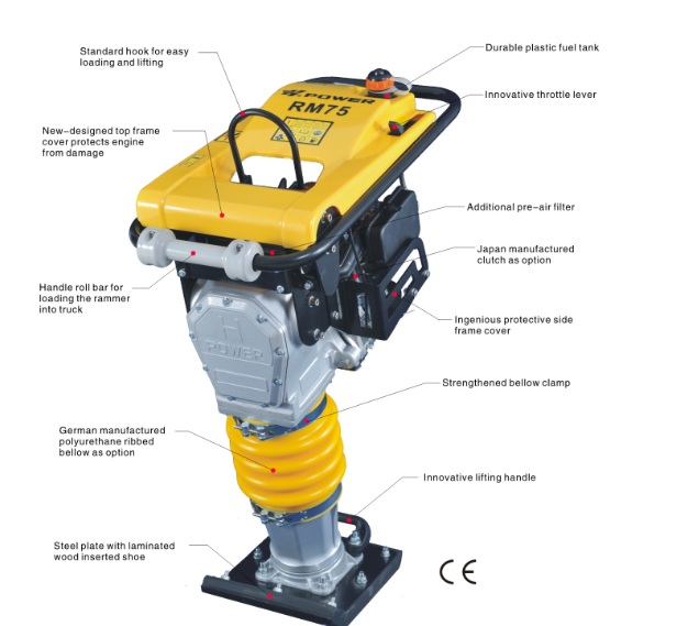 75kg Tamping Rammer Apisonadora Compactor with Robin Eh122D Honda Gxr120 Germany Bellow SKFbearings Japan clutch