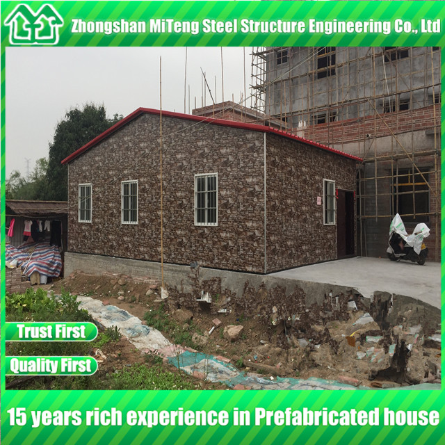 Luxury low cost prefab home steel building with cultural stone sandwich panel