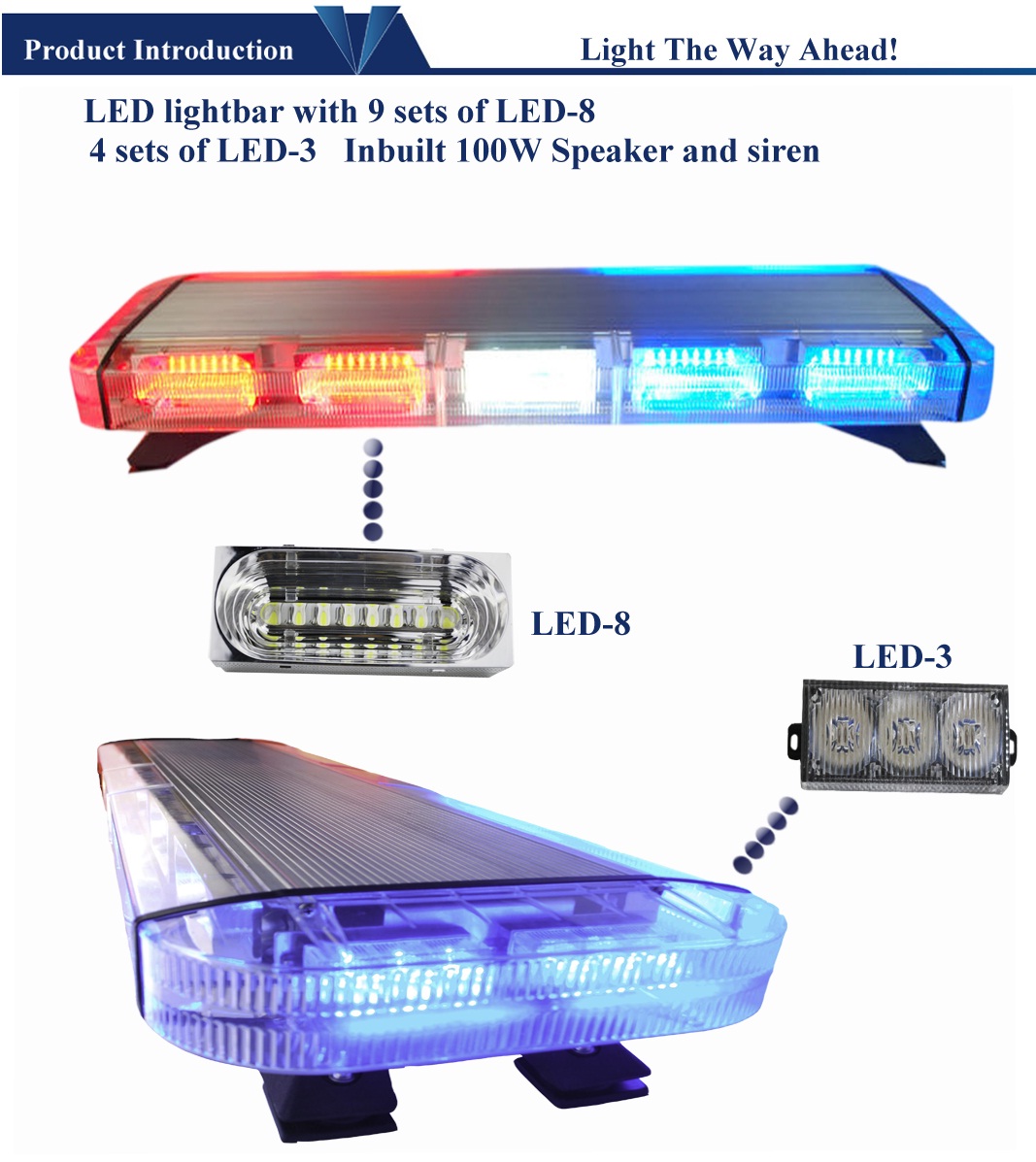 New type long raw warning lightbar with strong power LED lamp