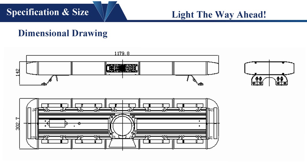 New type long raw warning lightbar with strong power LED lamp