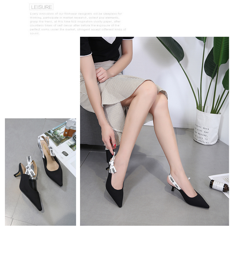 Middle heel Thin and pointed sandals bow tie casual shoes Highheeled Outdoor Comfortable womens shoes nude Apricot bla