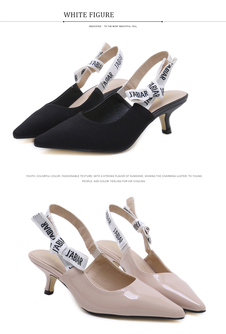 Middle heel Thin and pointed sandals bow tie casual shoes Highheeled Outdoor Comfortable womens shoes nude Apricot bla