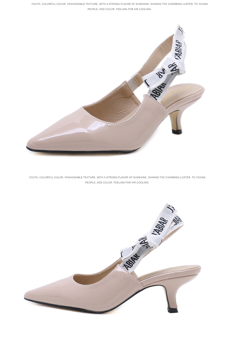 Middle heel Thin and pointed sandals bow tie casual shoes Highheeled Outdoor Comfortable womens shoes nude Apricot bla