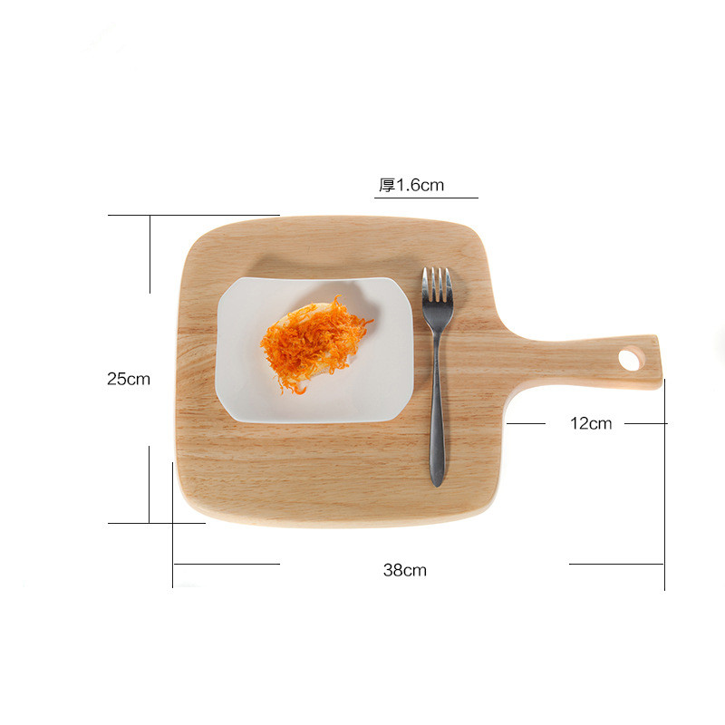 Factory Wholesale Ecofriendly Safety NaturalHandmade Rubber Wood Food Serving Tray with Handle