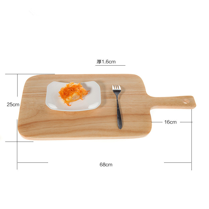 Factory Wholesale Ecofriendly Safety NaturalHandmade Rubber Wood Food Serving Tray with Handle