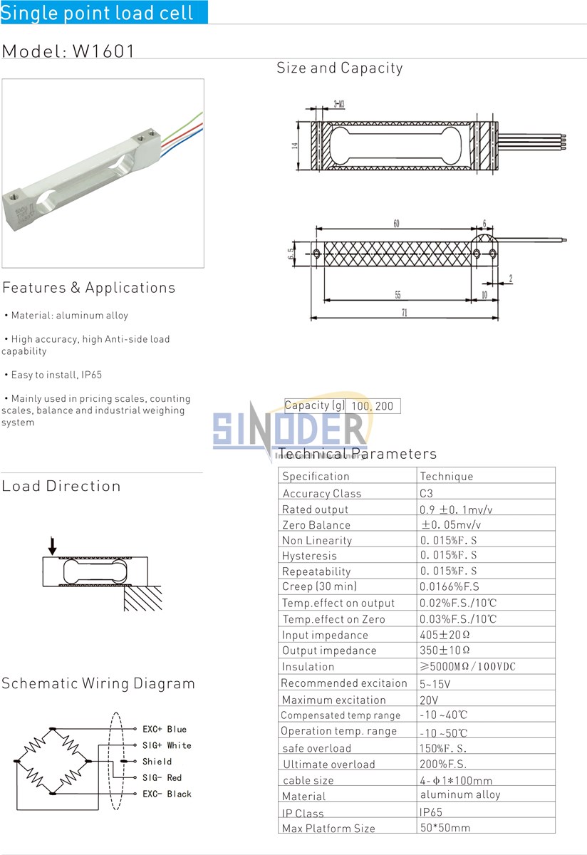 factory sell single point load cell 100g 200g