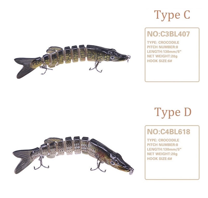 DEUKIO F8J01 13cm Fishing Lure Lifelike Hard Swim Fish Bait Multijointed Crocodile Fish Lure Artificial Carp Bait