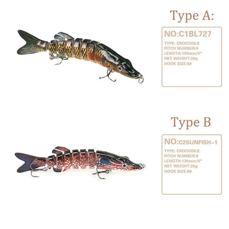 DEUKIO F8J01 13cm Fishing Lure Lifelike Hard Swim Fish Bait Multijointed Crocodile Fish Lure Artificial Carp Bait